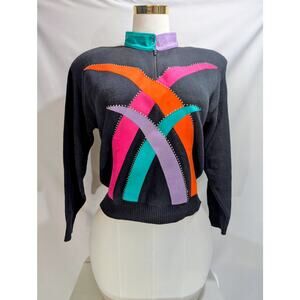 Vintage Talk of the Walk Atlantic City 100% Cotton Sweater Suede Appliqué S